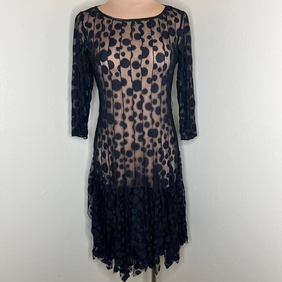 Rickie Freeman Teri Jon Dress 4 Womens Handkerchief Hem Polka Dot Party Designer - Picture 1 of 8